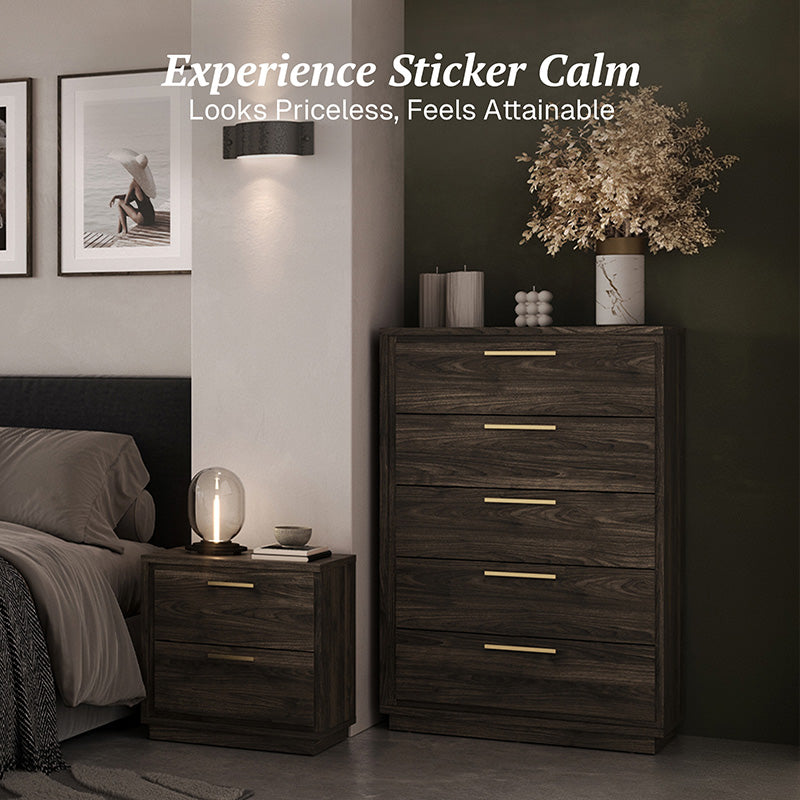 BELLEZE New Port 31.5" 5-Drawer Chest, Rose Gold Handles, Tall Cabinet