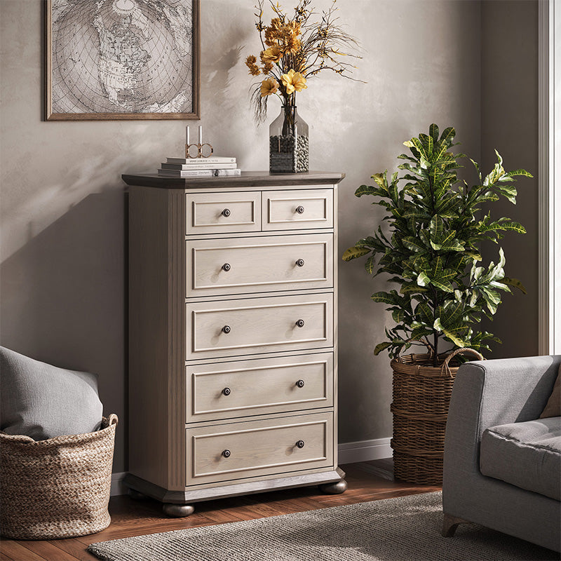 48" Rustic 5-Drawer Dresser, Tall Farmhouse Chest