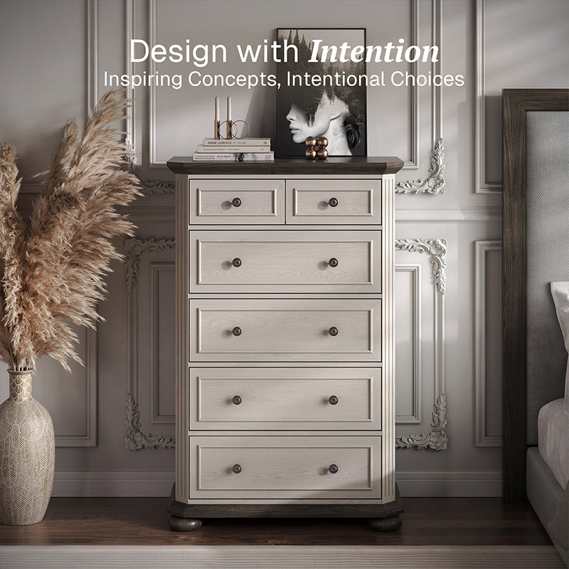 48" Rustic 5-Drawer Dresser, Tall Farmhouse Chest