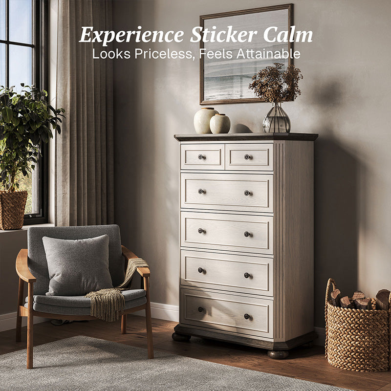 48" Rustic 5-Drawer Dresser, Tall Farmhouse Chest