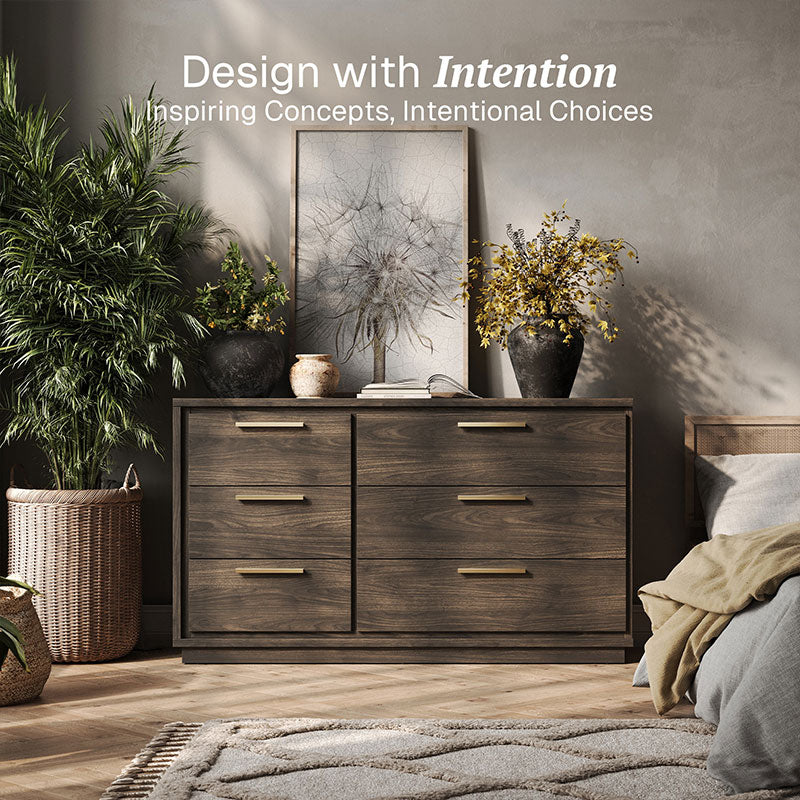 BELLEZE New Port 54" 6-Drawer Chest, Wide Storage Organizer Cabinet