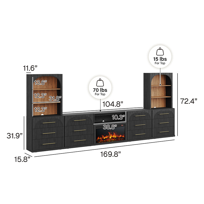 Jagger 170" 7-Piece Fluted Modular Fireplace TV Wall Unit