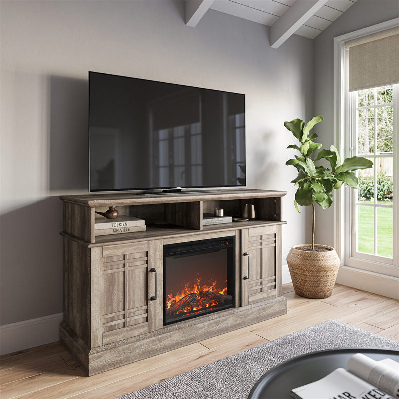 Norrell 48" Wood Grid Door Farmhouse Fireplace TV Stand