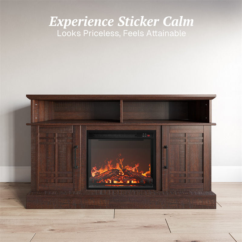 Norrell 48" Wood Grid Door Farmhouse Fireplace TV Stand