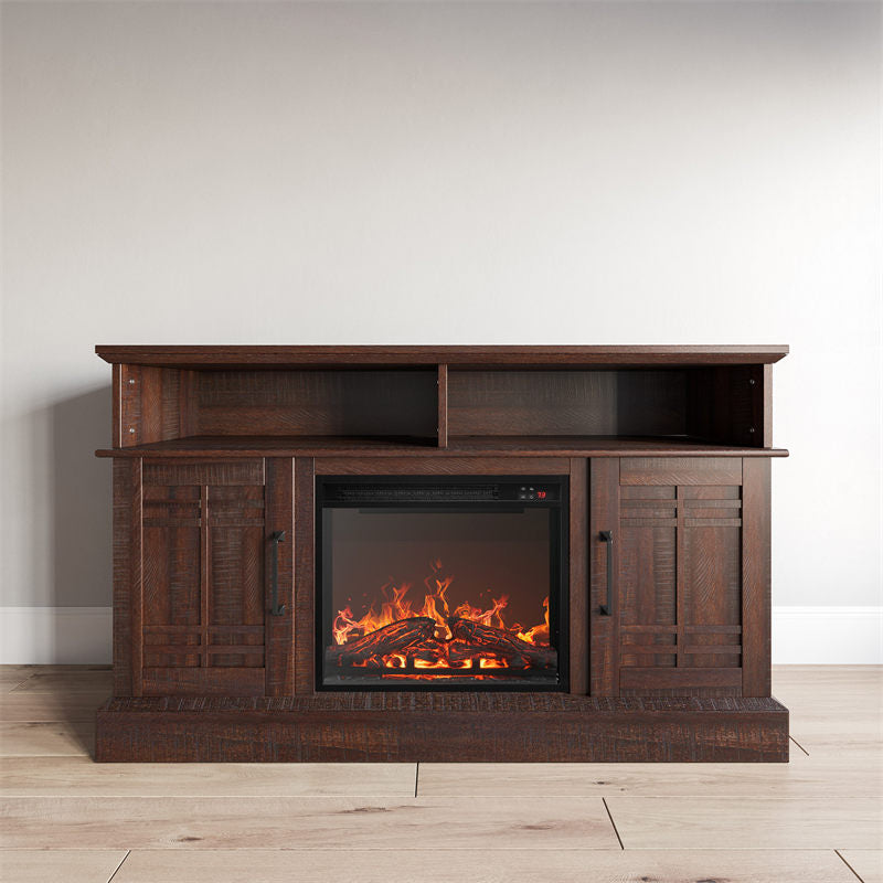 Norrell 48" Wood Grid Door Farmhouse Fireplace TV Stand