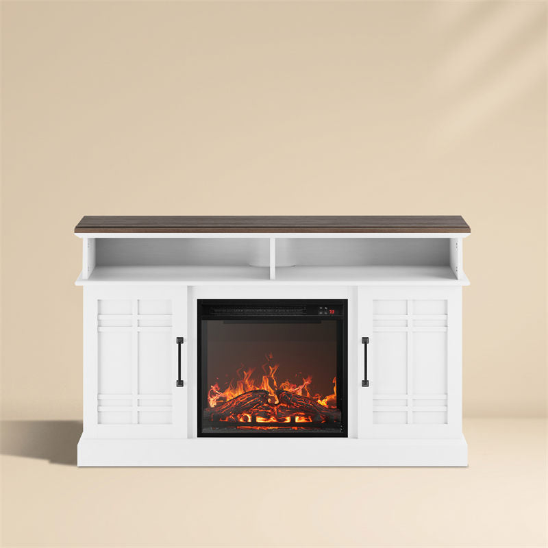 Norrell 48" Wood Grid Door Farmhouse Fireplace TV Stand