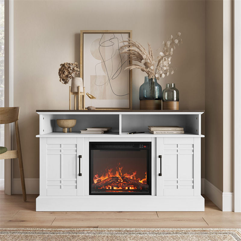 Norrell 48" Wood Grid Door Farmhouse Fireplace TV Stand