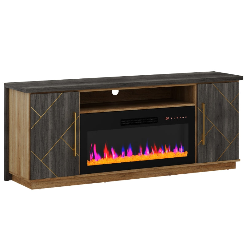 Belleze 68" Electric Fireplace TV Stand with Gold Trim