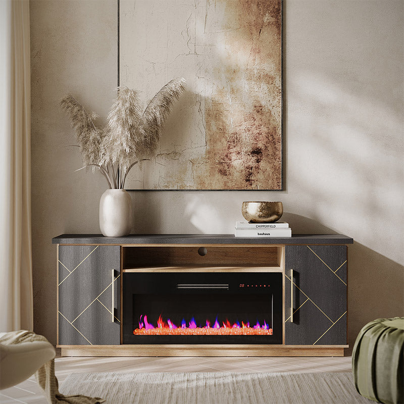 Belleze 68" Electric Fireplace TV Stand with Gold Trim