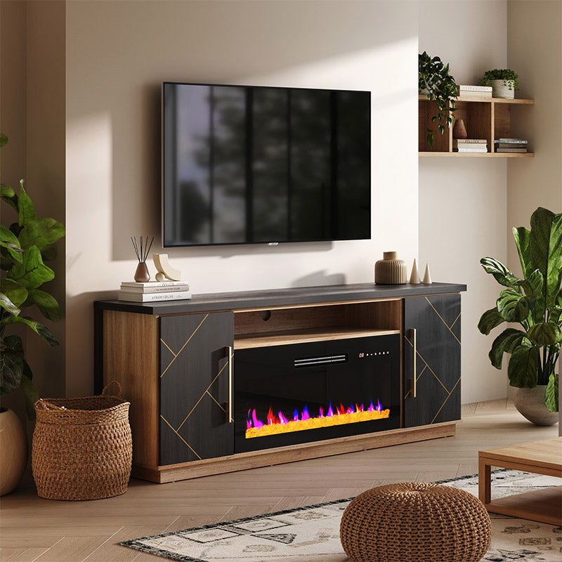 Belleze 68" Electric Fireplace TV Stand with Gold Trim