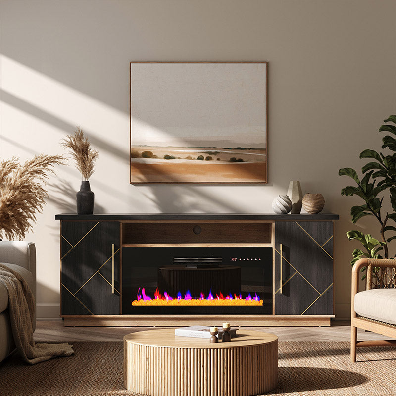 Belleze 68" Electric Fireplace TV Stand with Gold Trim