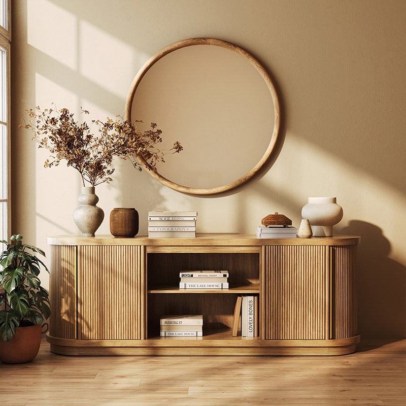 67" Sliding Tambour Doors Fluted TV Stand