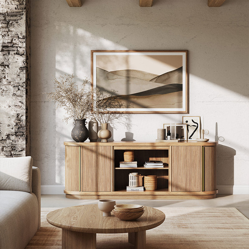 67" Sliding Tambour Doors Fluted TV Stand