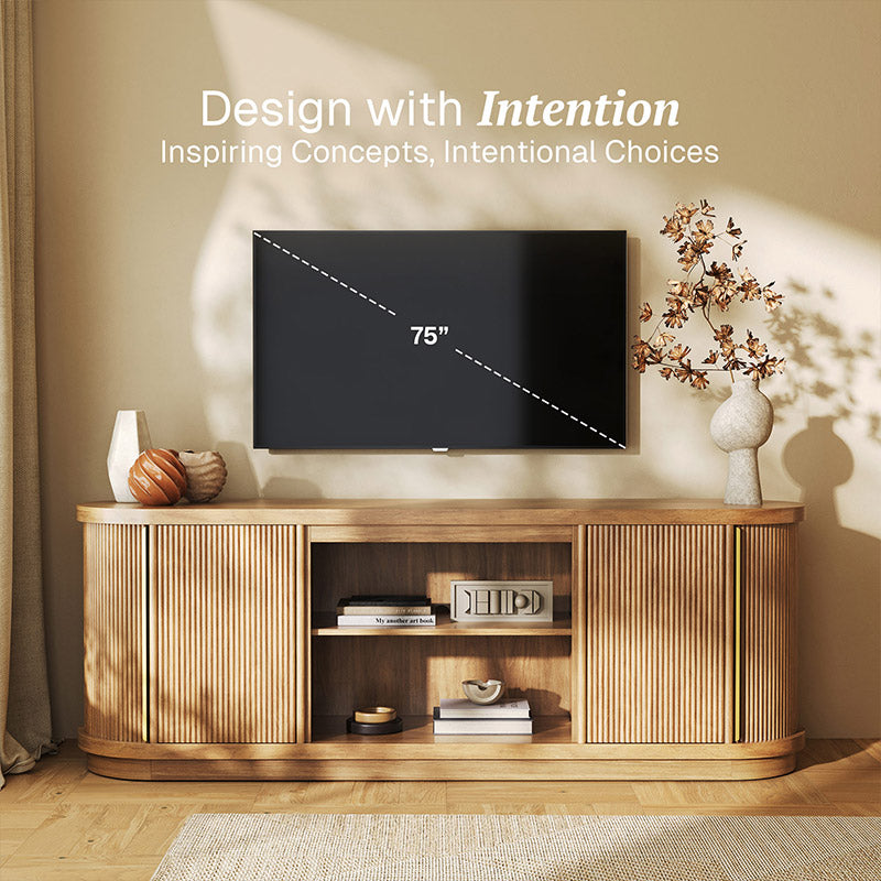 67" Sliding Tambour Doors Fluted TV Stand