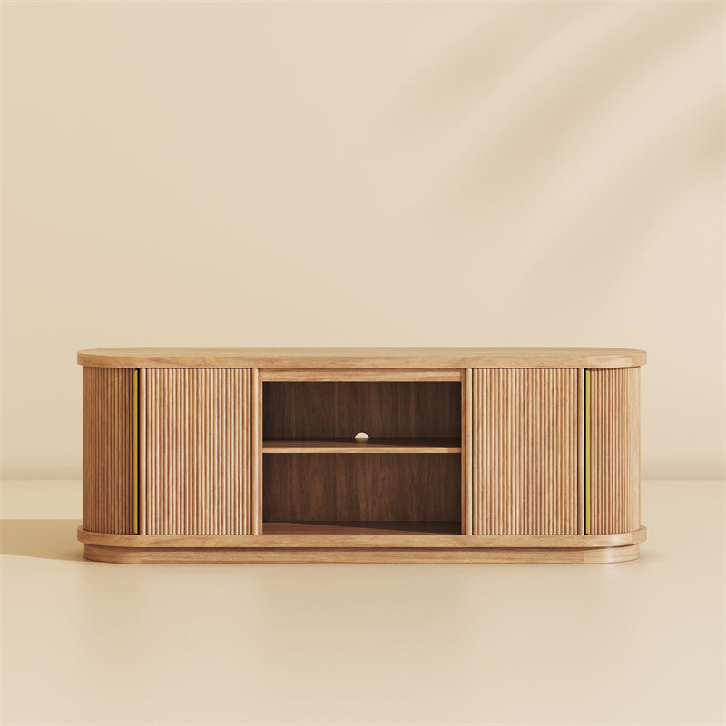 67" Sliding Tambour Doors Fluted TV Stand