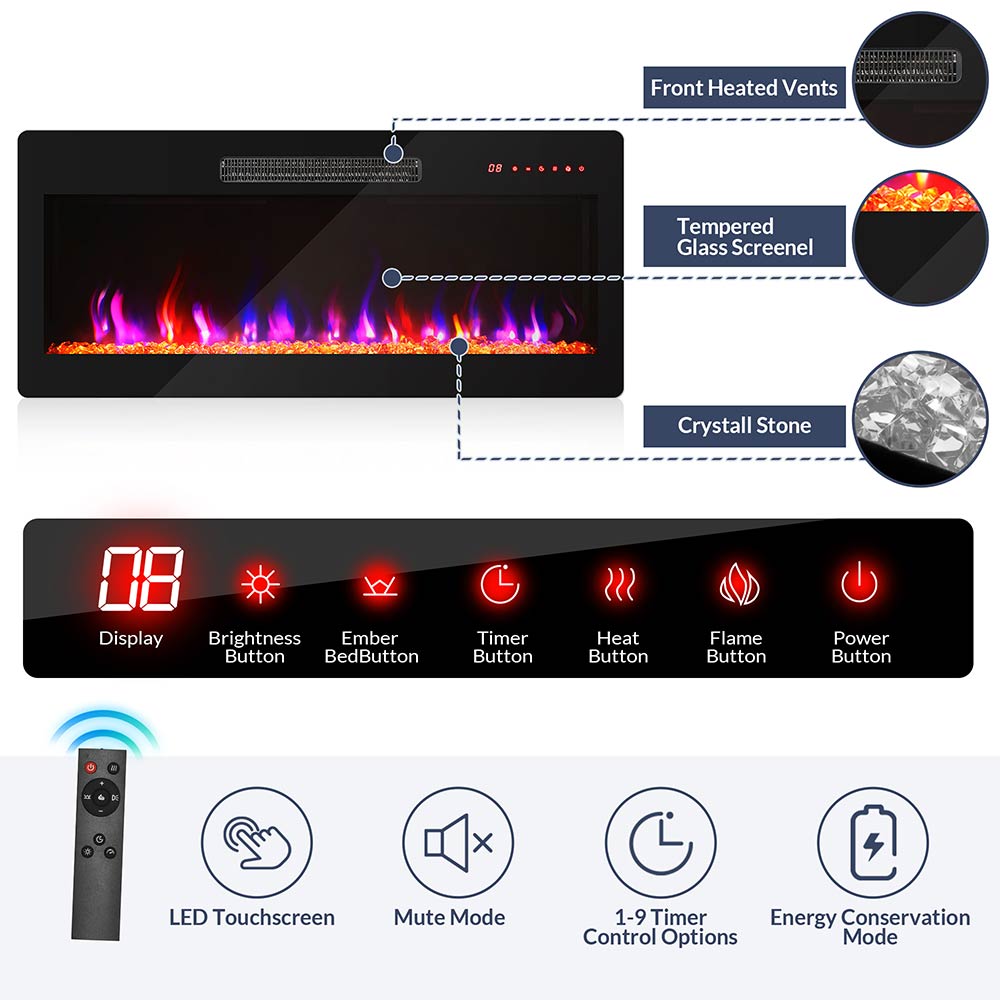 Avenue 70" Fireplace TV Stand with LED Lights & Power Strip