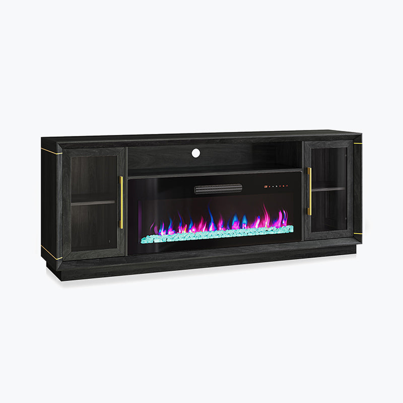 Sienna 74" Black Electric Fireplace TV Stand with Glass Doors