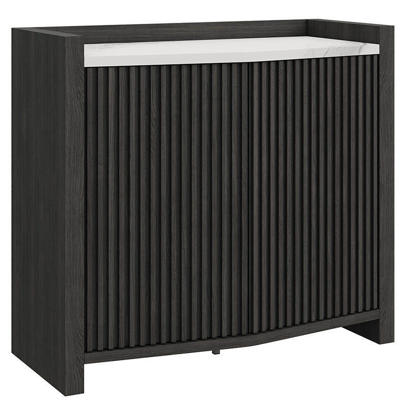 35" Black Faux Marble Top Fluted Modular Sideboard