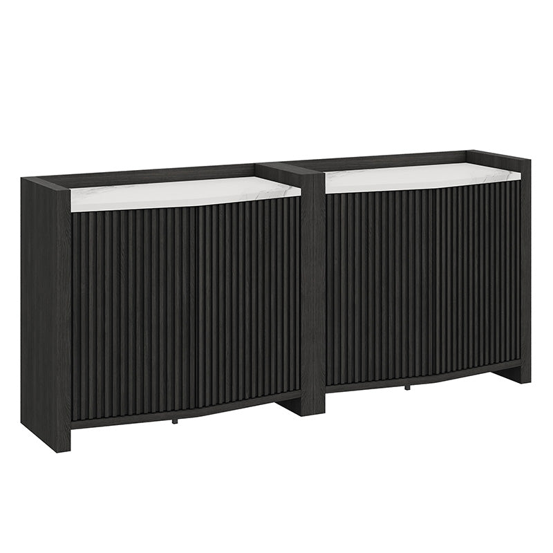 Belleze Set of 2 35" Black Fluted Modular Sideboards with Faux Marble Top