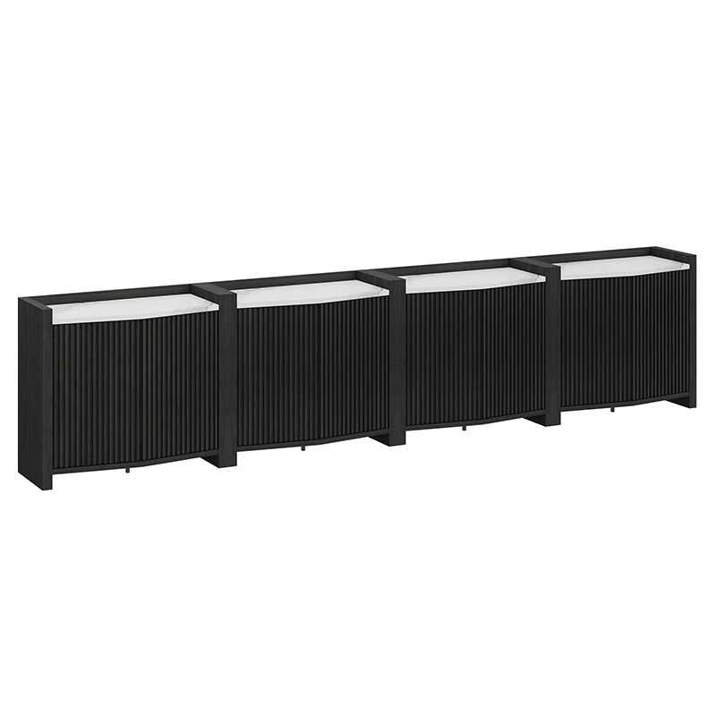 Belleze Set of 4 35" Black Fluted Modular Sideboards with Faux Marble Top