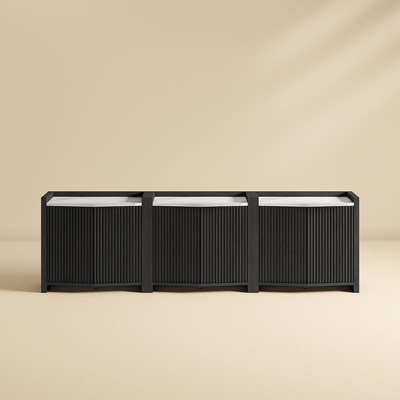 35" Black Faux Marble Top Fluted Modular Sideboards(Set of 3)