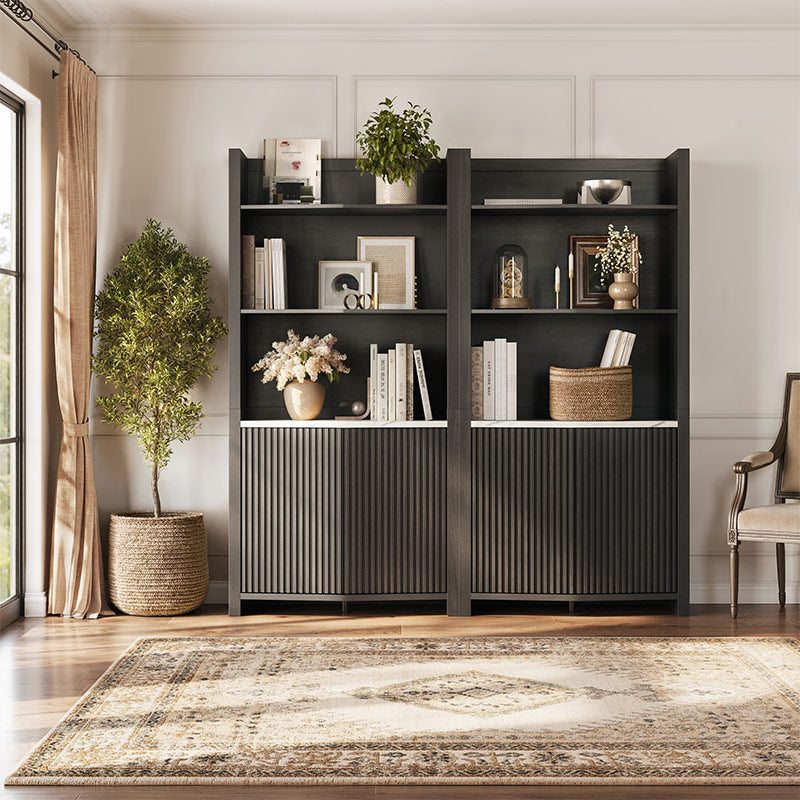 Delphi 71" Tall Black Fluted Bookcase (Set of 2)