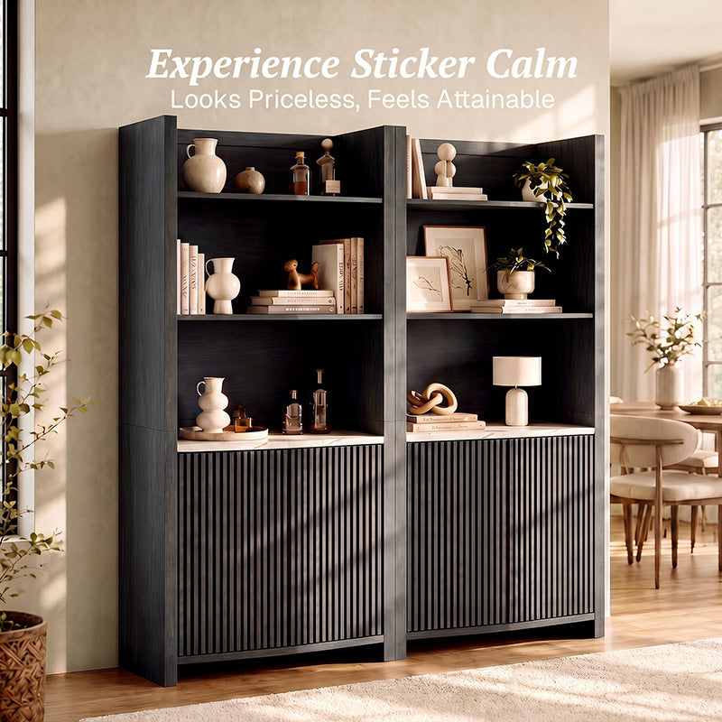 Delphi 71" Tall Black Fluted Bookcase (Set of 2)