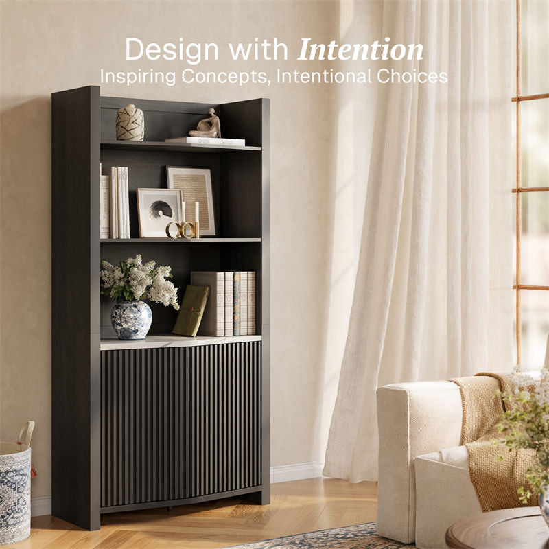 Delphi 71" Tall Black Fluted Bookcase