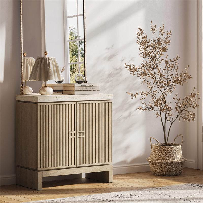 Anton 32" Fluted Buffet Cabinet with Travertine Top