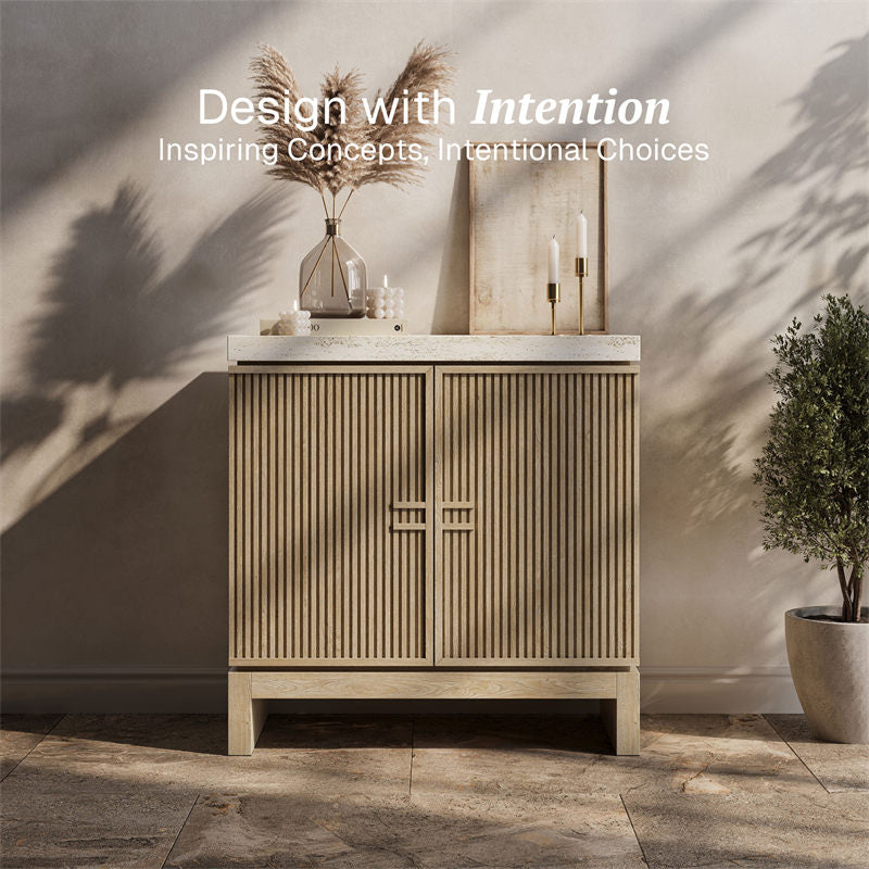 Anton 32" Fluted Buffet Cabinet with Travertine Top