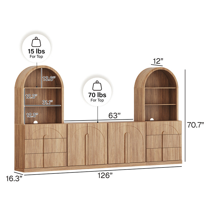 Bijou Arched Entertainment Center Wall Unit with Drawers (4-Piece)