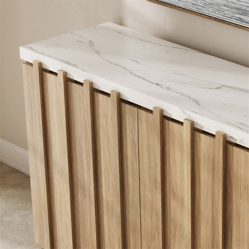 Ava 47" Faux Marble Top Fluted Sideboard Buffet Cabinet (Set of 2)