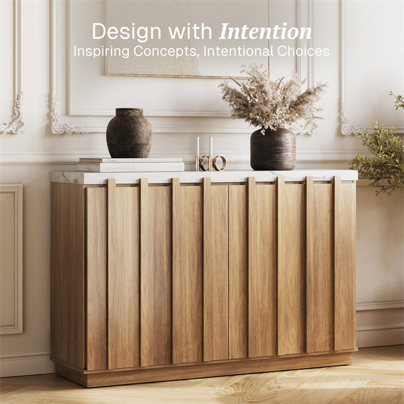 Ava 47" Faux Marble Top Fluted Sideboard Buffet Cabinet