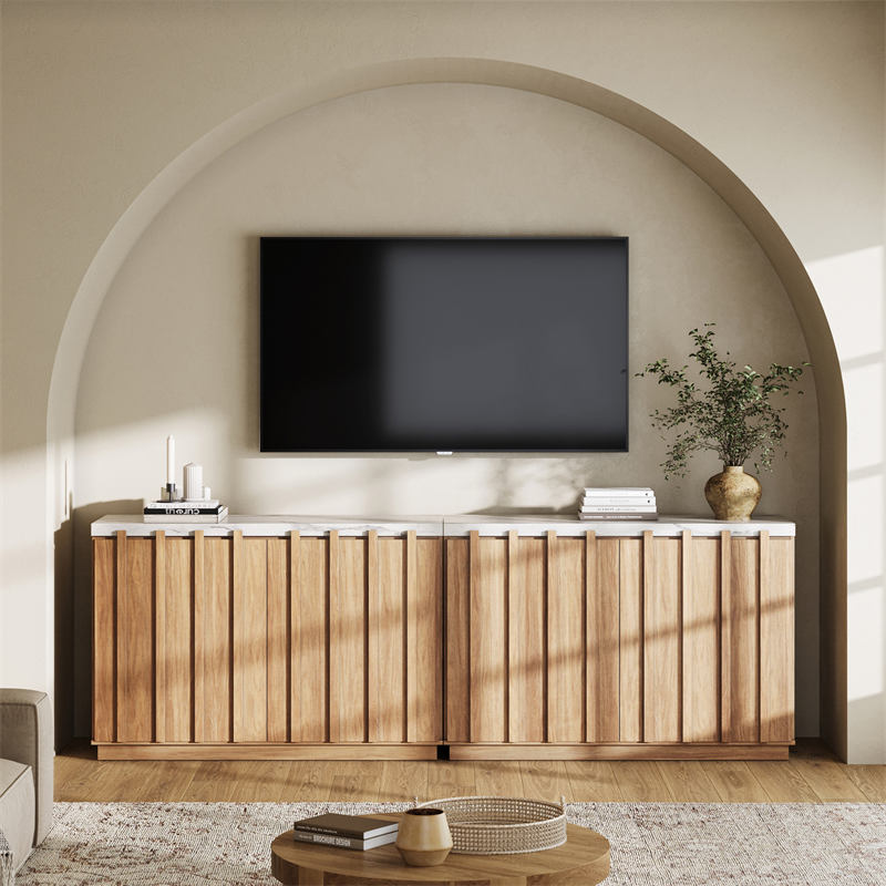 Ava 47" Faux Marble Top Fluted Sideboard Buffet Cabinet (Set of 2)