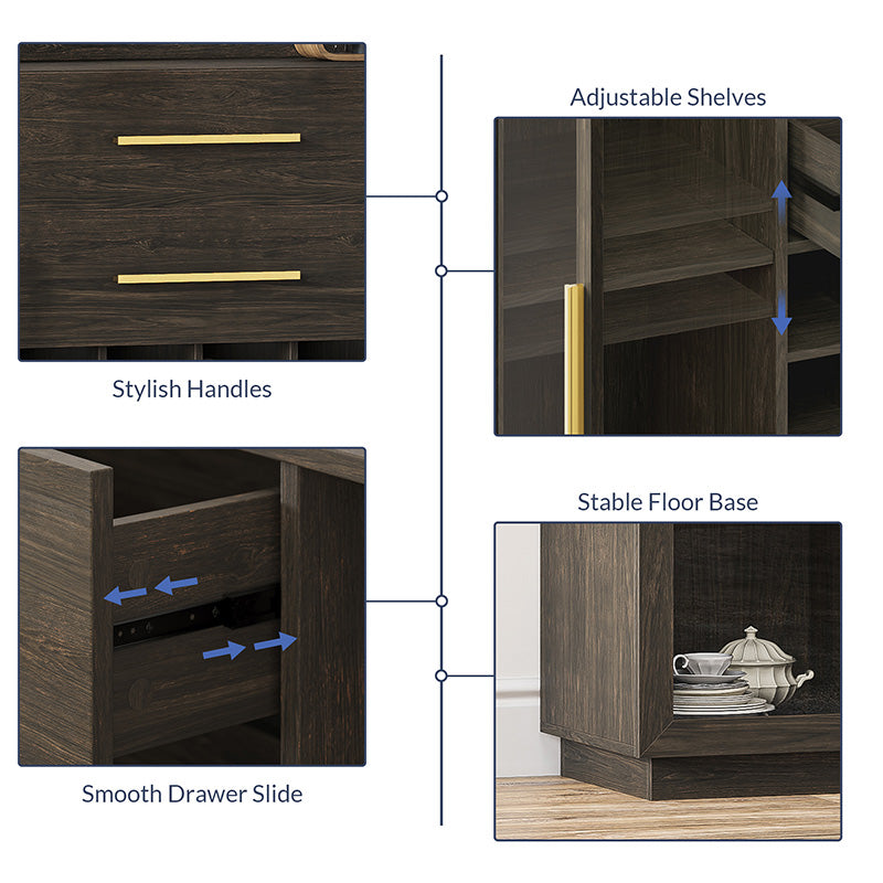 55" Wine Cabinet, Sideboard Buffet with Wine Rack