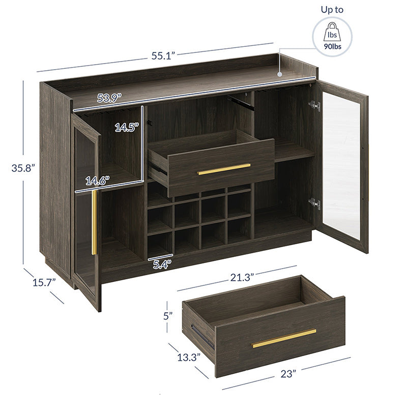 55" Wine Cabinet, Sideboard Buffet with Wine Rack