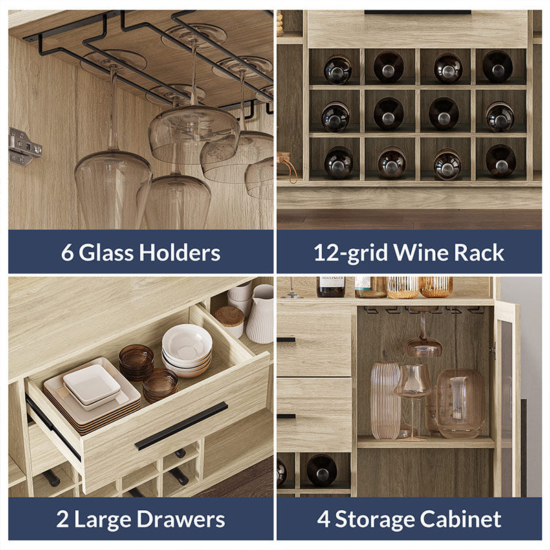 55" Wine Cabinet, Sideboard Buffet with Wine Rack