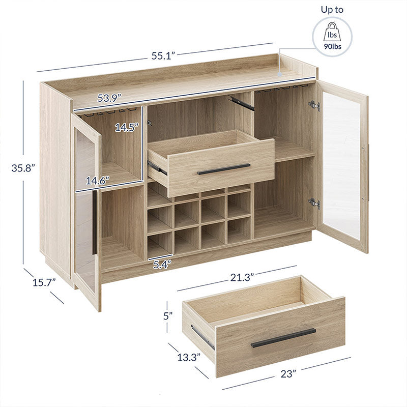55" Wine Cabinet, Sideboard Buffet with Wine Rack