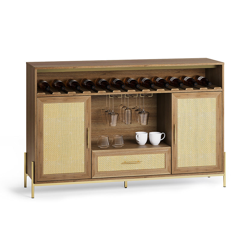 Marcel 55" Wine Bar Cabinet with Glass Rack & Rattan Doors