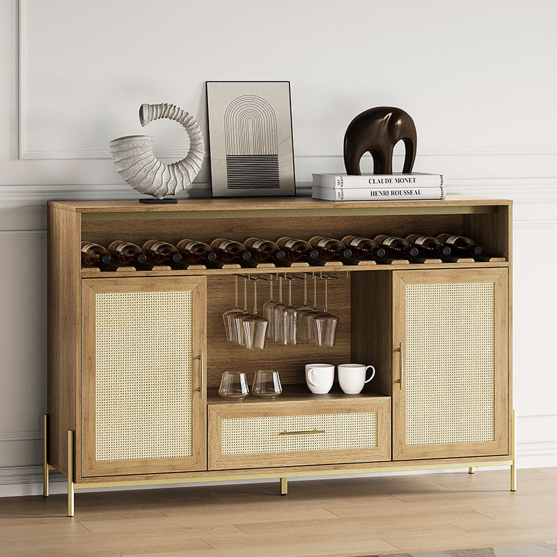 Marcel 55" Wine Bar Cabinet with Glass Rack & Rattan Doors