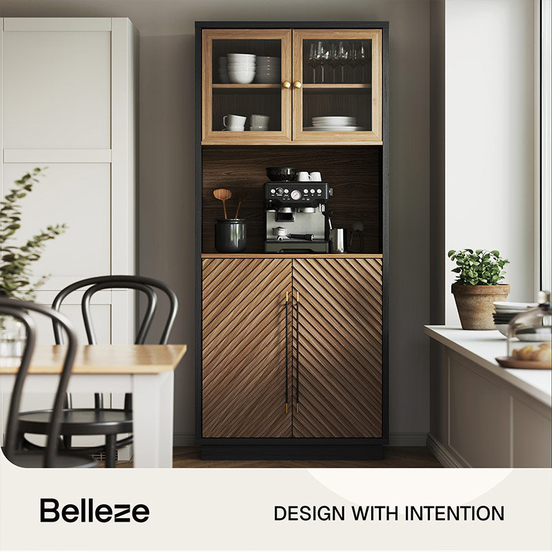 Belleze 69" Tall Kitchen Pantry Cabinet with Hutch