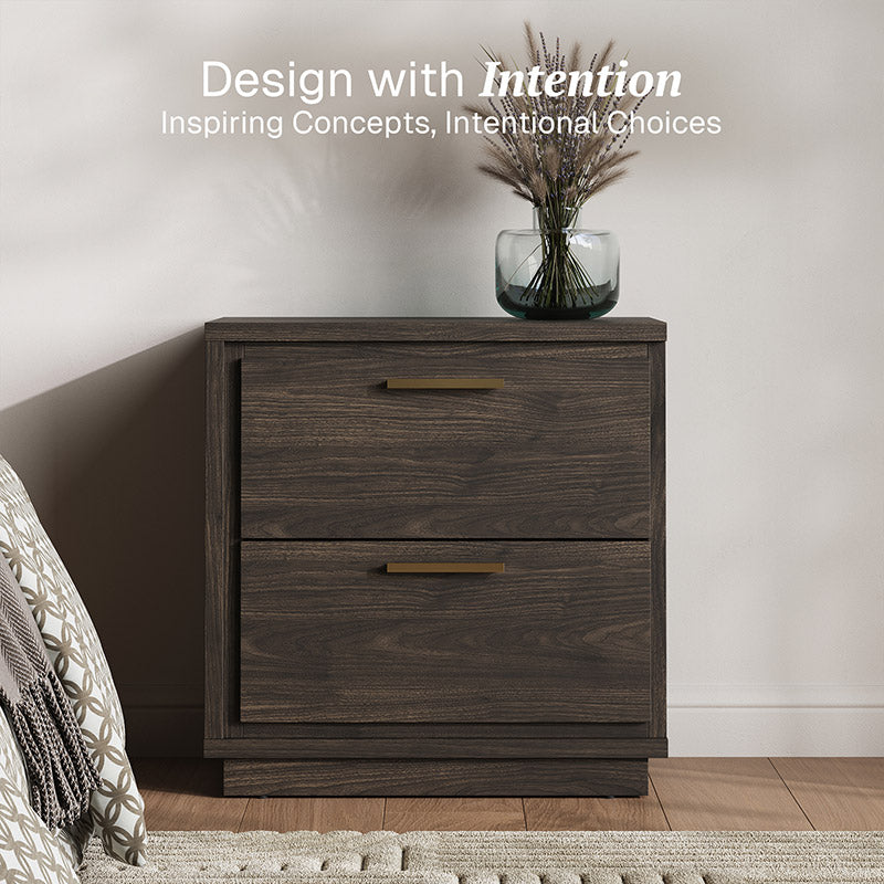 Set of 2 Nightstand with 2 Drawers & Rose Gold Handles