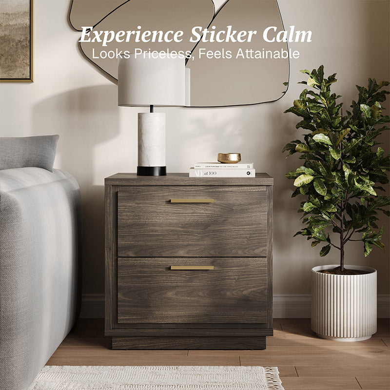 Set of 2 Nightstand with 2 Drawers & Rose Gold Handles