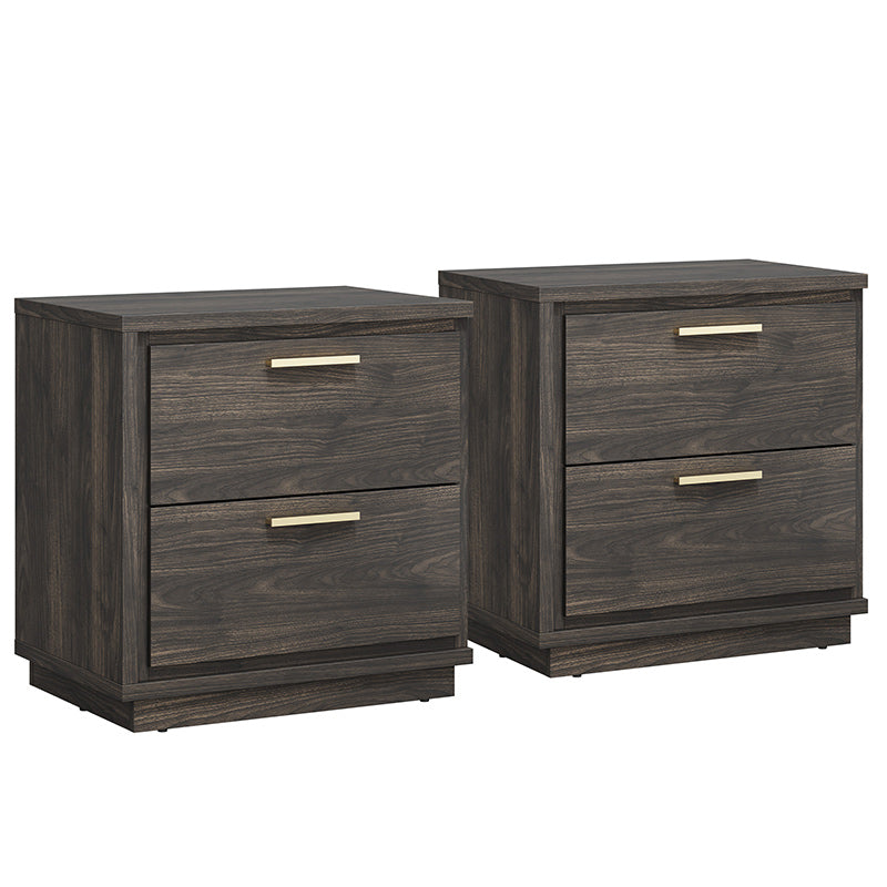 Set of 2 Nightstand with 2 Drawers & Rose Gold Handles