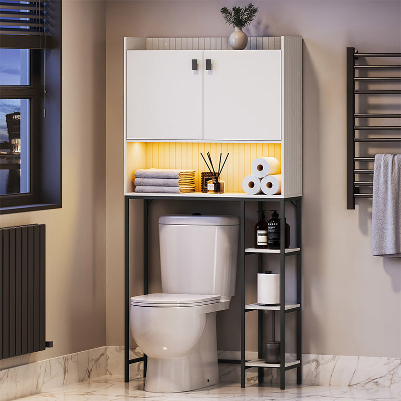 Belleze 64" Tall Over-the-Toilet Storage Cabinet with LED Light and Shelves