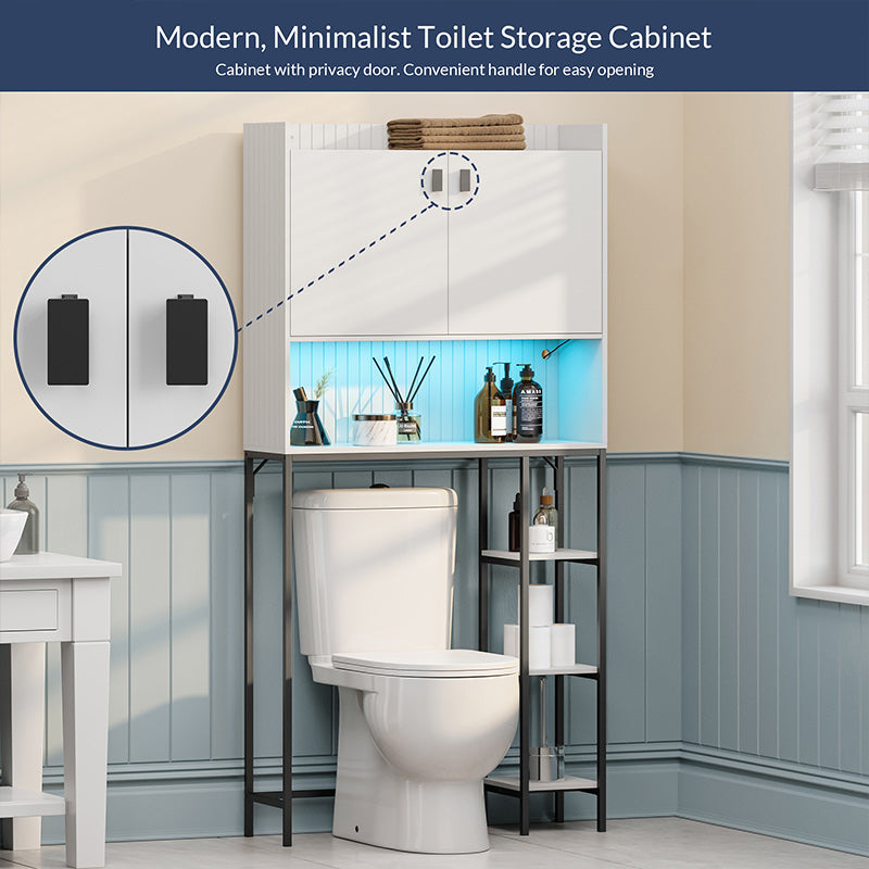 Belleze 64" Tall Over-the-Toilet Storage Cabinet with LED Light and Shelves