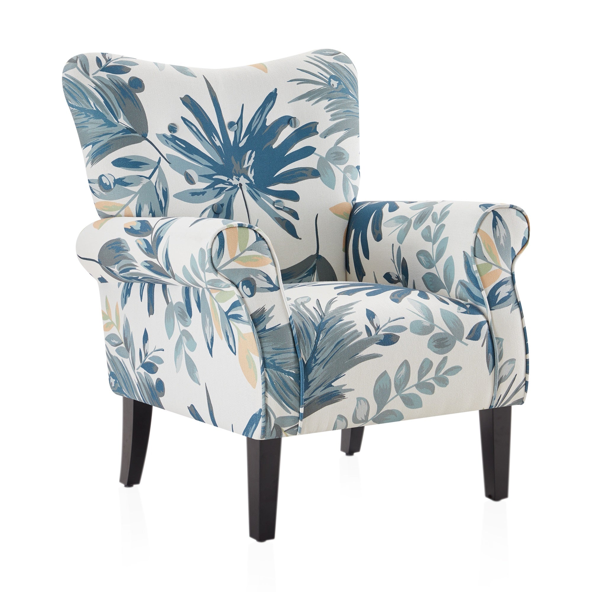 Allston Armchair Floral Design Padded Armrests Dark Wood Legs