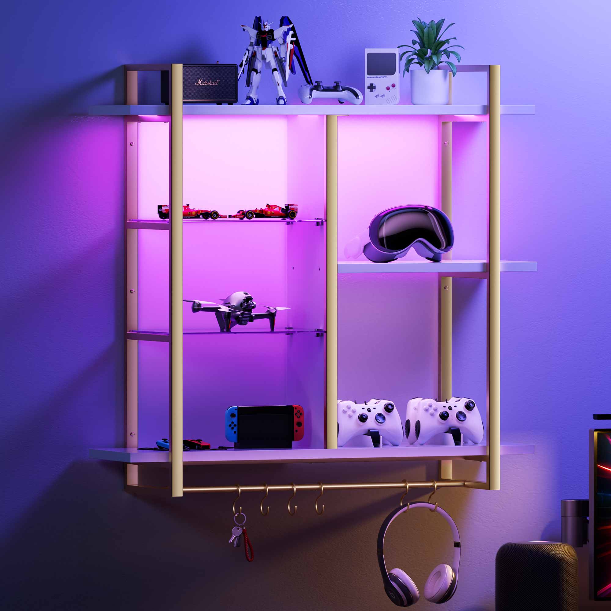 Hadley 41" Wall Shelf with LED Lights & Hooks