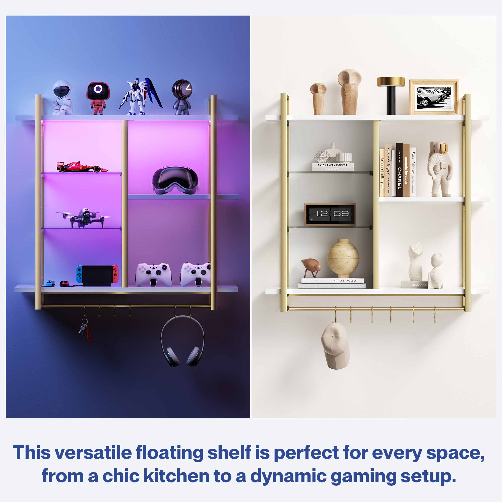 Hadley 41" Wall Shelf with LED Lights & Hooks