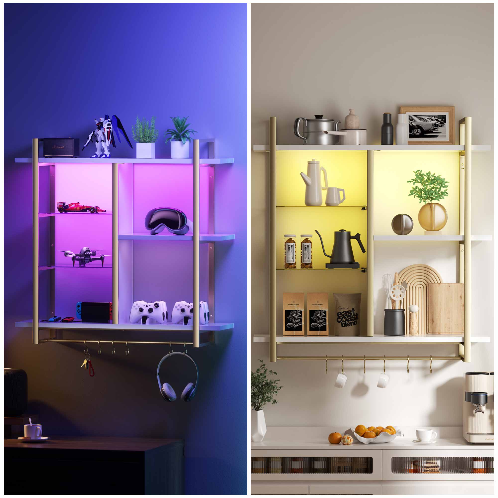 Hadley 41" Wall Shelf with LED Lights & Hooks